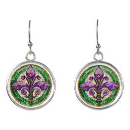 Mardi Gras Stains Glass Lilie Ohrringe