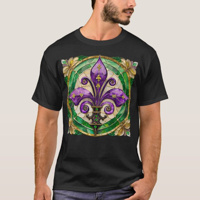 Mardi Gras Stains Glass Lilie T-Shirt (Vorderseite)