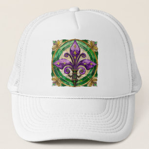 Mardi Gras Stains Glass Lilie Truckerkappe