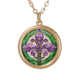 Mardi Gras Stains Glass Lilie Vergoldete Kette