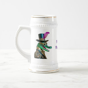 Mardi Gras Steampunk Party Animal Alligator Bierglas