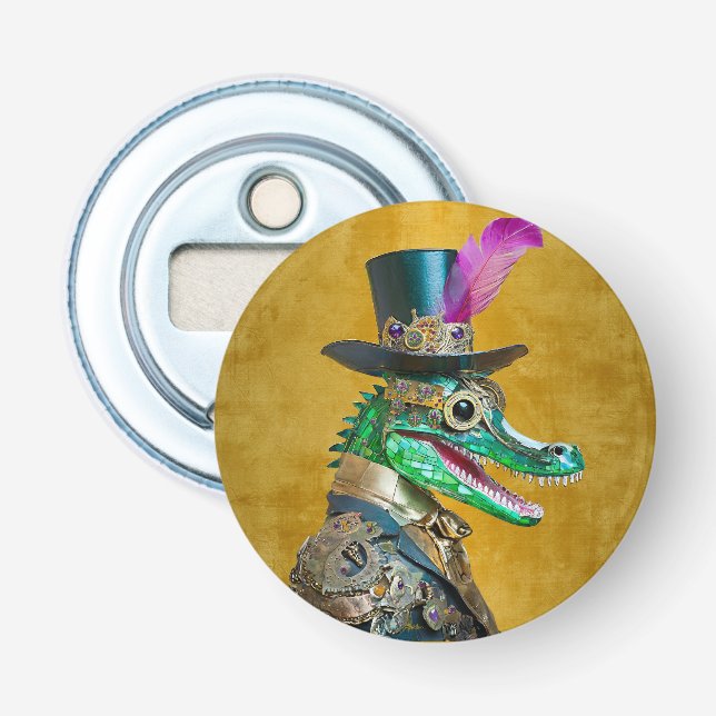 Mardi Gras Steampunk Party Animal Alligator Flaschenöffner (Vorderseite)