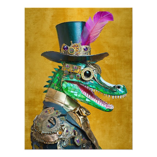 Mardi Gras Steampunk Party Animal Alligator Fotodruck (Vorne)