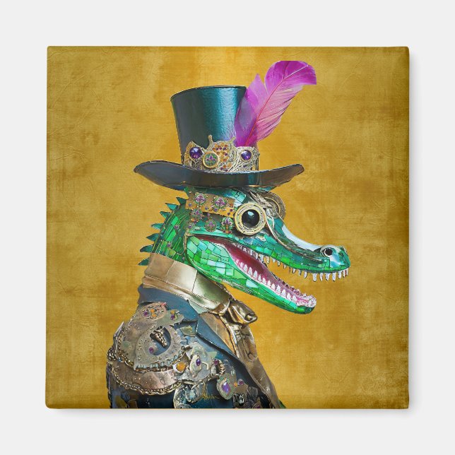Mardi Gras Steampunk Party Animal Alligator Magnet (Vorne)