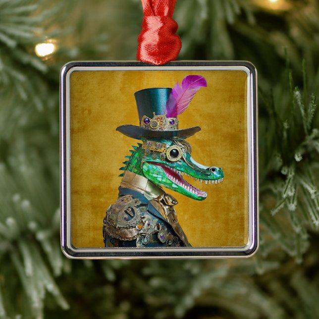 Mardi Gras Steampunk Party Animal Alligator Ornament Aus Metall (Baum)
