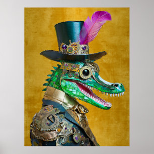 Mardi Gras Steampunk Party Animal Alligator Poster