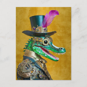 Mardi Gras Steampunk Party Animal Alligator Postkarte