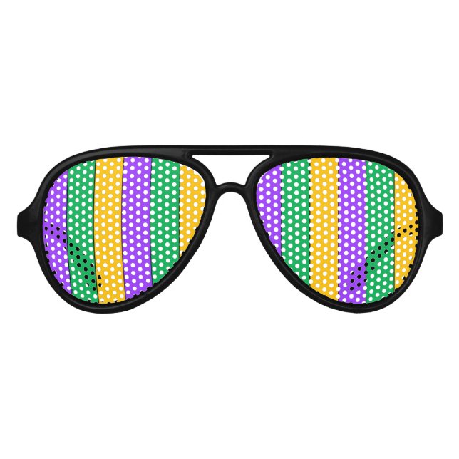 Mardi Gras Streifen Muster Grün Gelb Lila Sonnenbrille (Vorderseite)