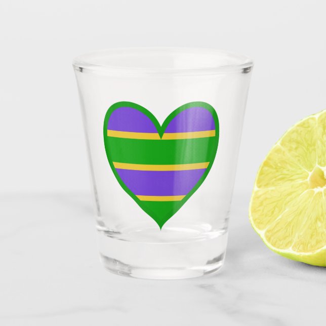 Mardi Gras Striped Heart Schnapsglas (Vorderseite)