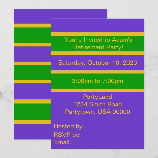 Mardi Gras Stripes Einladung (Vorne/Hinten)