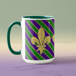 Mardi Gras Stripes & Fleur de Lys Tasse