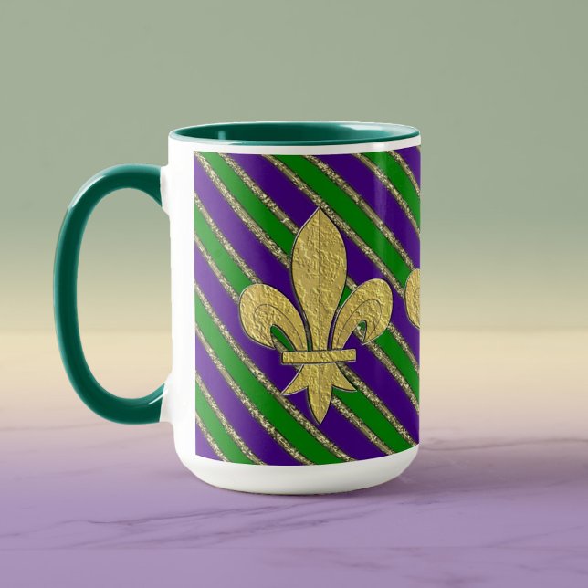 Mardi Gras Stripes & Fleur de Lys Tasse (Von Creator hochgeladen)