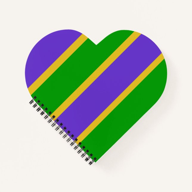 Mardi Gras Stripes Herz Notizbuch (Vorderseite)