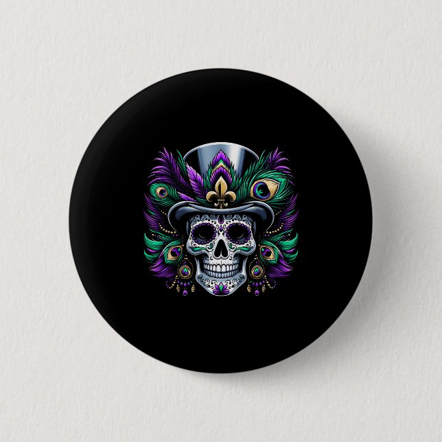 Mardi Gras Sugar Skull Festivals Kostüm Top Dia De Button (Vorderseite)