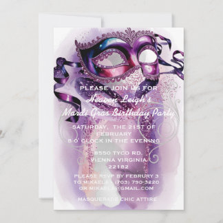 Mardi Gras Sweet 16 Masquerade Birthday Invitation