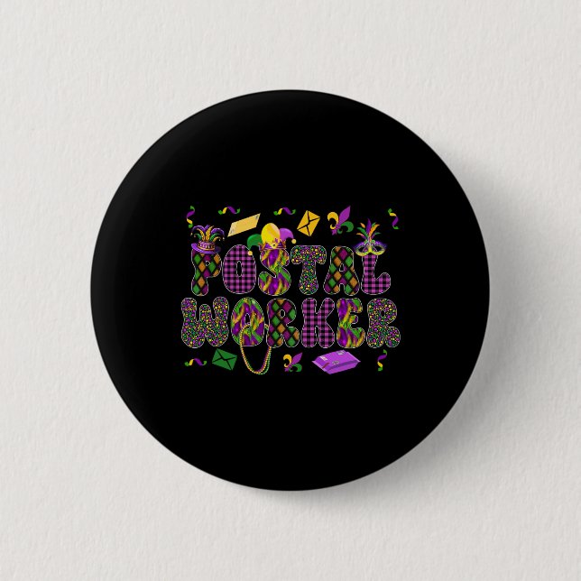 Mardi Gras Symbols Postal Jester Hat Button (Vorderseite)
