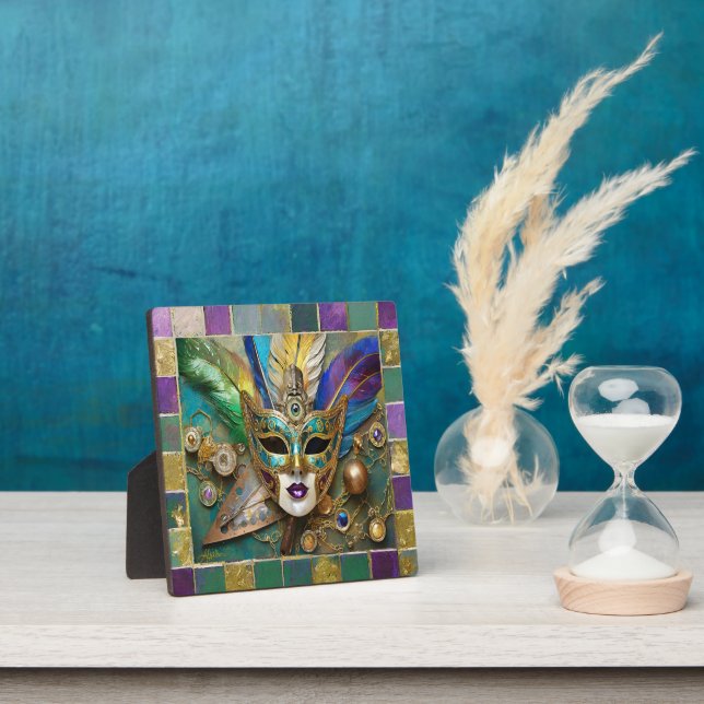 Mardi Gras Third Eye Gold Keramik Feather Mask Fotoplatte (InSitu)