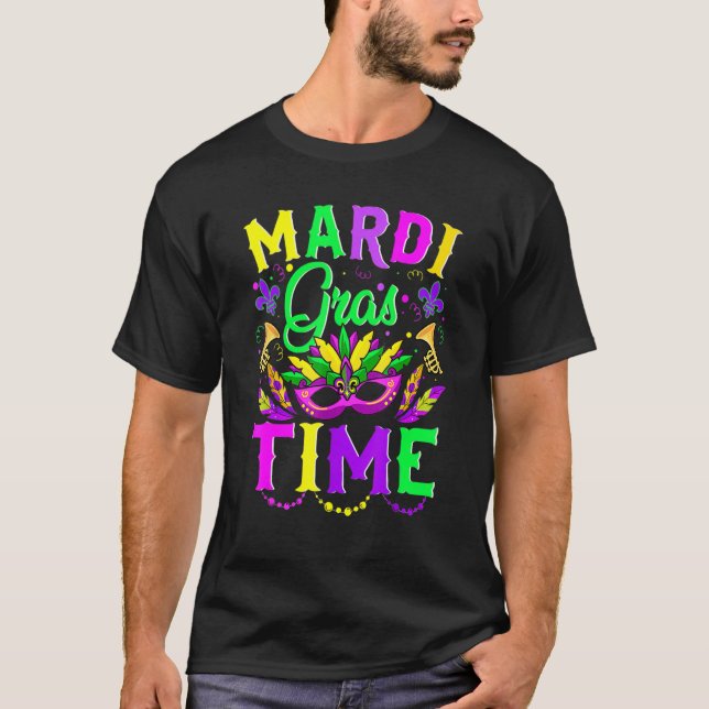 Mardi Gras Time Feathered Krewes Mask Mardi Gras T-Shirt (Vorderseite)