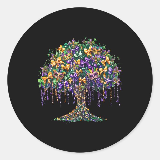 Mardi Gras Tree Beads New Orleans 2025 Carniva Runder Aufkleber (Vorderseite)