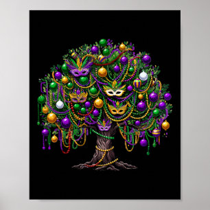 Mardi Gras Tree Beads New Orleans Festival Moon an Poster
