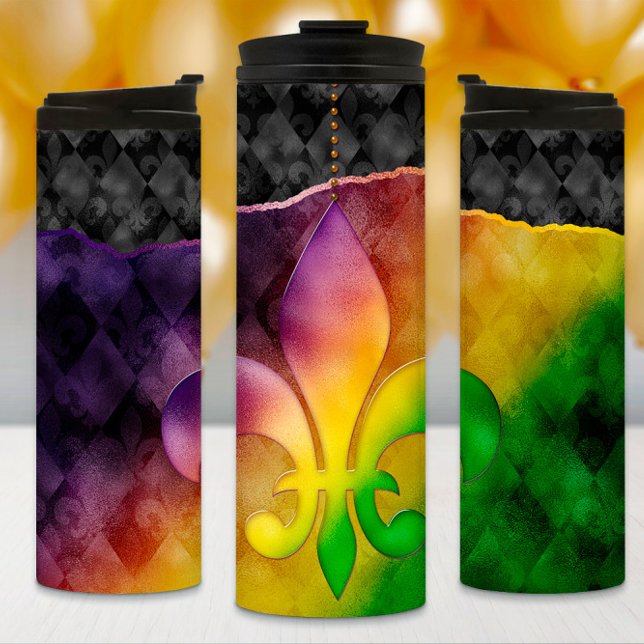 Mardi Gras Tumbler, farbenfrohe Lilie Thermosbecher (Von Creator hochgeladen)