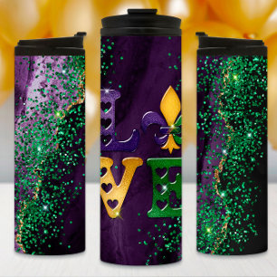 Mardi Gras Tumbler, Marmor, Glitzer und Liebe Thermosbecher