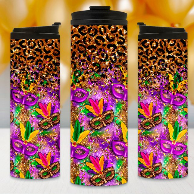 Mardi Gras Tumbler, Masken und Leopard Print Thermosbecher (Von Creator hochgeladen)