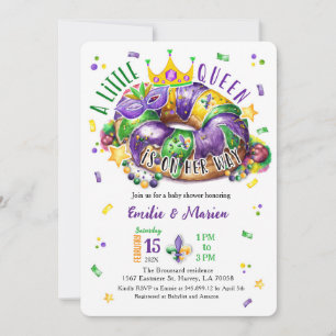 Mardi Gras Une petite Reine Invitation coin arrond