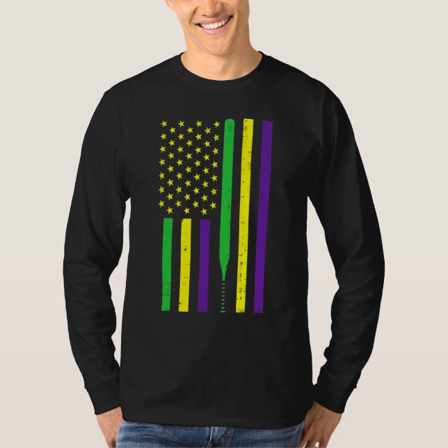 Mardi Gras US Flag Baseball Bat Patriotic Men Wome T-Shirt (Vorderseite)
