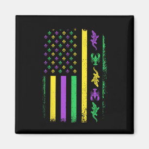Mardi Gras Usa American Flag Crawfish Alligator Ma Magnet