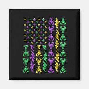 Mardi Gras Usa American Flag Crawfish Alligator Ma Magnet