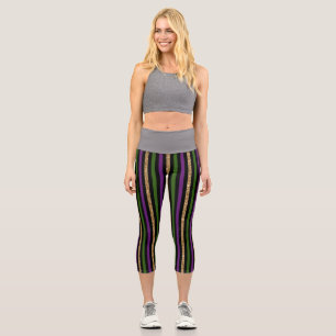 Mardi Gras Vertikale Linien Golden Glitzer NOLA Capri Leggings