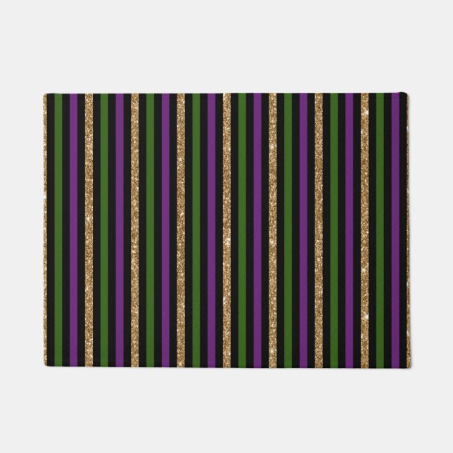 Mardi Gras Vertikale Linien Golden Glitzer NOLA Fußmatte (Vorderseite)
