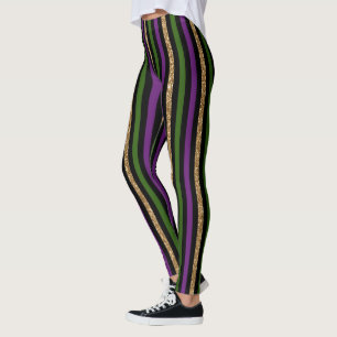 Mardi Gras Vertikalstreifen-Muster Lila Grün Leggings