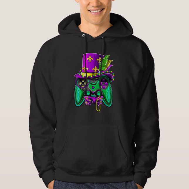 Mardi Gras Video Game Controller Jester Hat Costum Hoodie (Vorderseite)