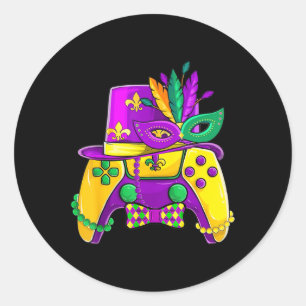 Mardi Gras Video Game Controller Jester Hat Costum Runder Aufkleber