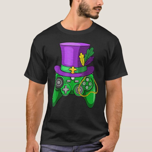 Mardi Gras Video Game Controller Jester Hat Costum T-Shirt (Vorderseite)