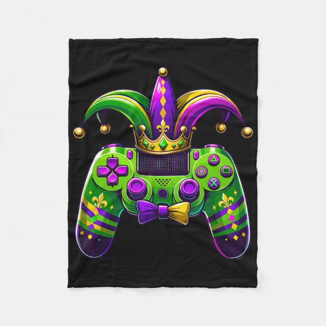 Mardi Gras Videospiel-Controller Narrenhut Junge K Fleecedecke (Vorderseite)