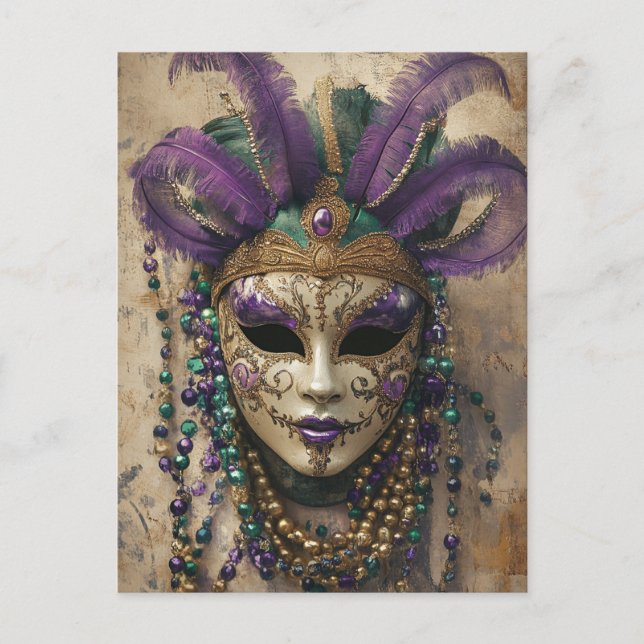 Mardi Gras Vintag Mask Beads Postkarte (Vorderseite)