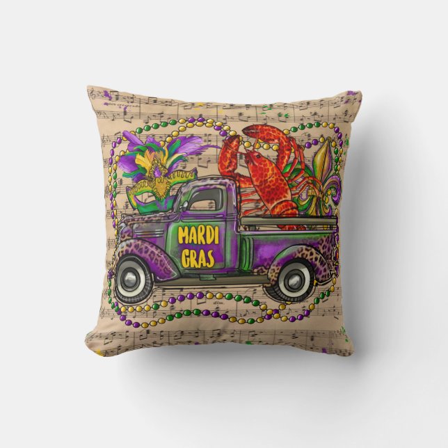 Mardi Gras Vintag Truck Music Lilie Kissen (Vorderseite)