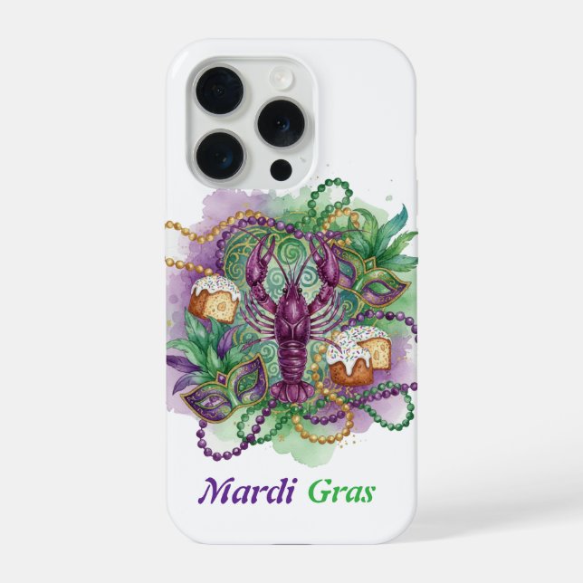 Mardi Gras Wasserfarben-Feier  iPhone 15 Pro Hülle (Rückseite)