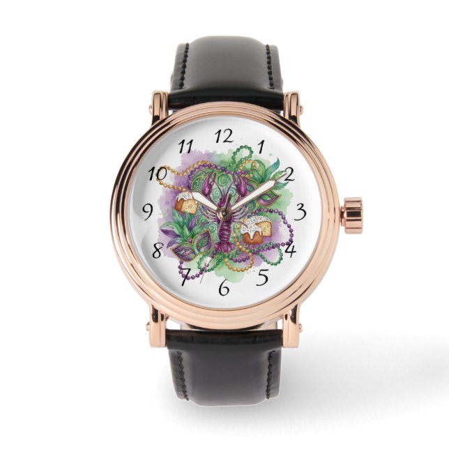 Mardi Gras Watercolor Celebration  Armbanduhr (Vorderseite)