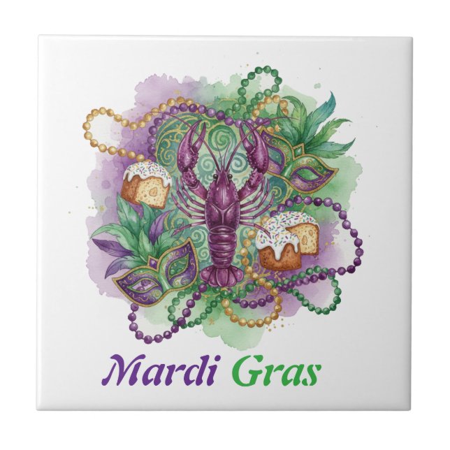 Mardi Gras Watercolor Celebration  Fliese (Vorderseite)