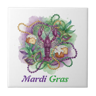 Mardi Gras Watercolor-Feier Fliese