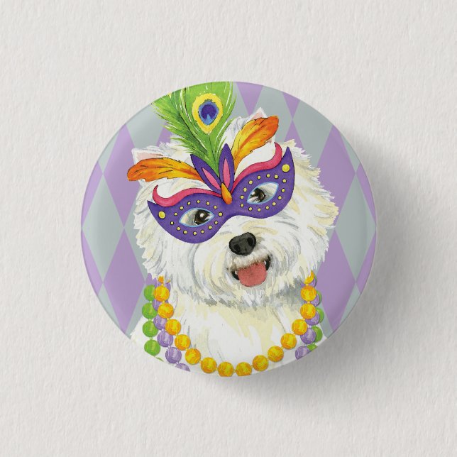 Mardi Gras Westie Button (Vorderseite)