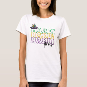 Mardi Gras wiederholt Text farbige grafische Maske T-Shirt