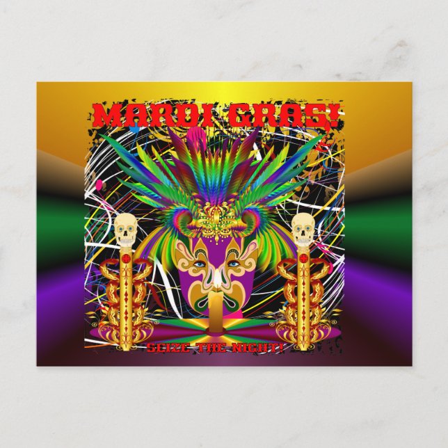 Mardi Gras Witch Doctor-Skull V-3-T Postkarte (Vorderseite)