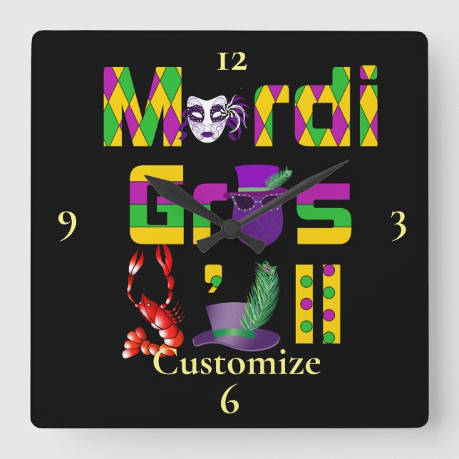 Mardi Gras Y'all Thunder_Cove Quadratische Wanduhr (Vorderseite)