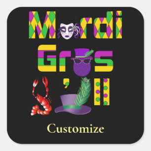 Mardi Gras Y'all Thunder_Cove Quadratischer Aufkleber