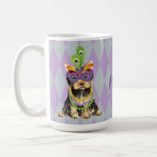 Mardi Gras Yorkie Kaffeetasse (Links)